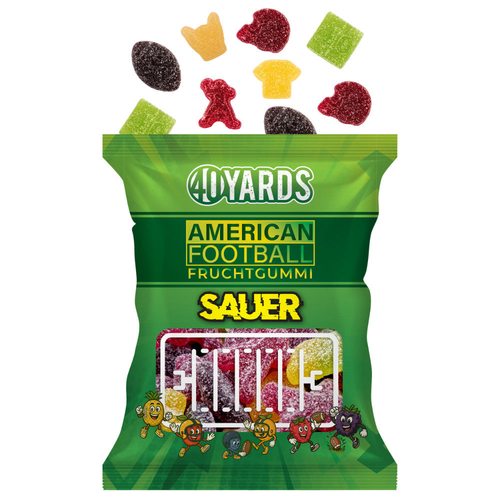 al gear gummibärchen 40YARDS American Football Gummibärchen SAUER – Früchtemix mit 6 sauren Sorten