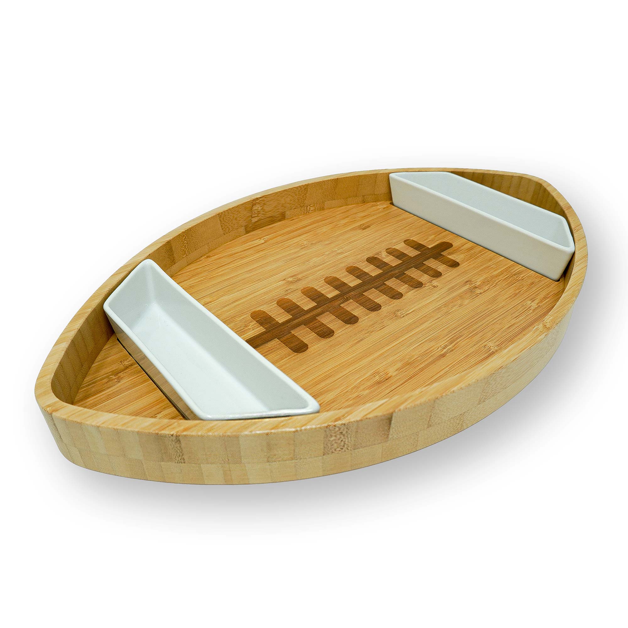 40YARDS American Football Bamboo Plate with 2x Ceramic Dipping Bowls