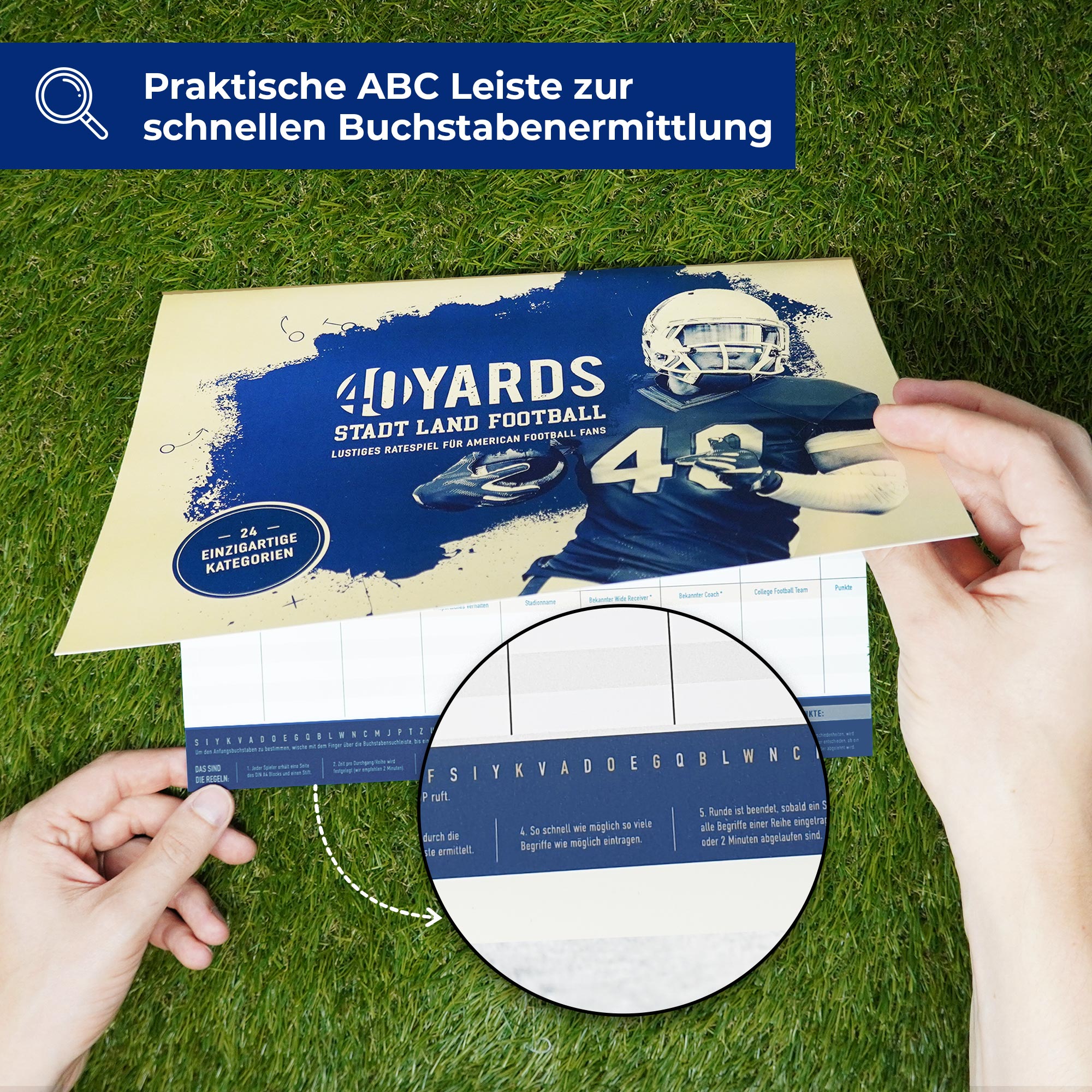 Stadt Land Football mit ABC Leiste zur Buchstabenermittlung