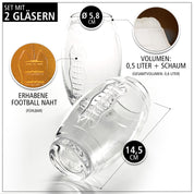 Football Trinkglas mit erhabener, fühlbarer Naht
