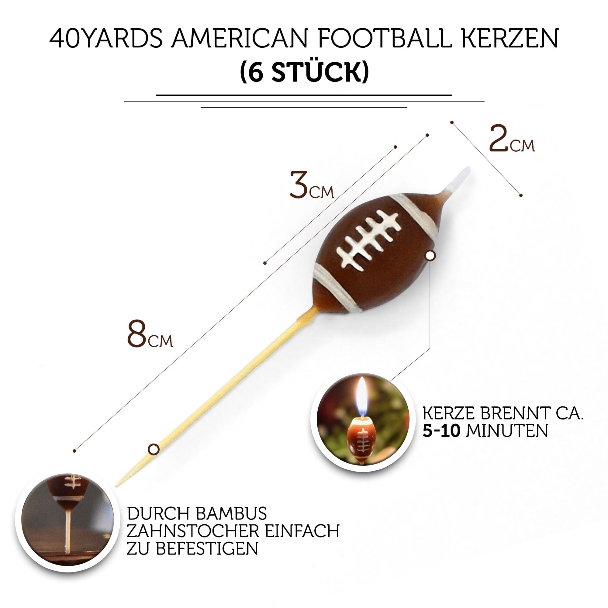 American Football Kerze mit Bambus Stab