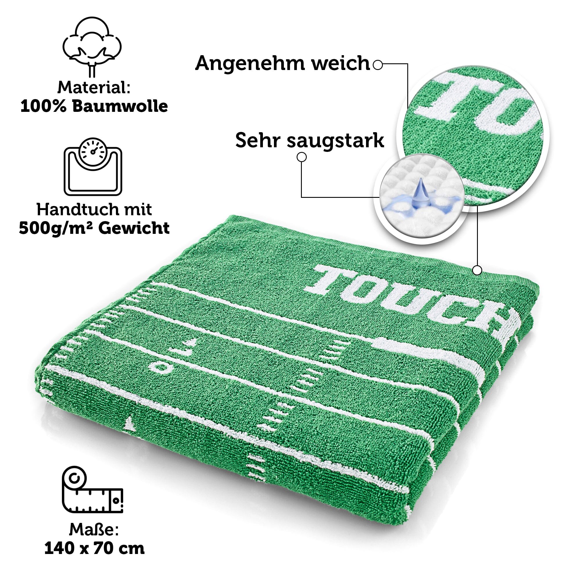 Weiches Football Handtuch im Spielfeld Look