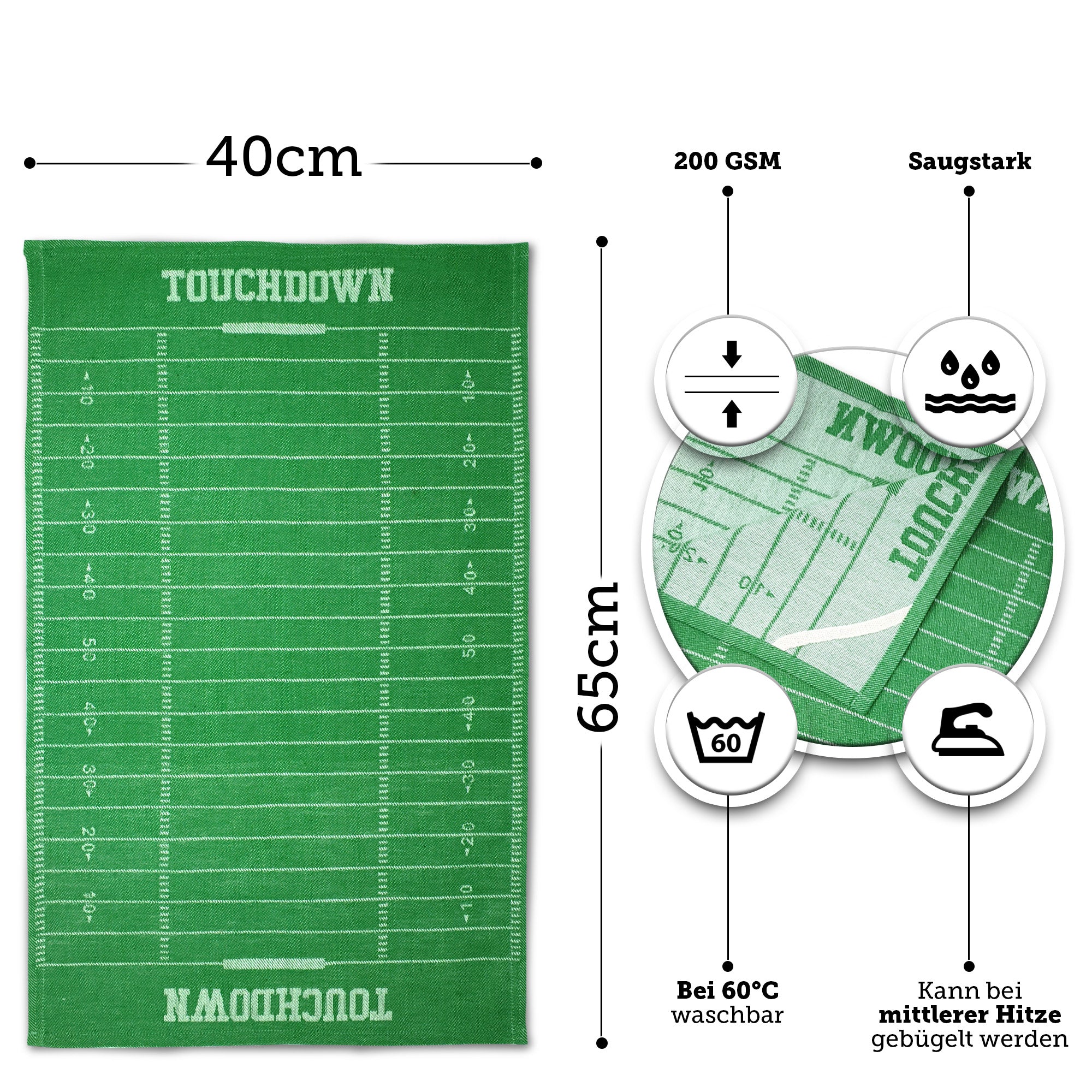 40YARDS American Football tea towels (2 pieces) in playing field design