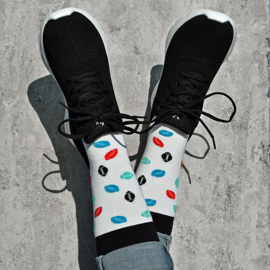 Football Socken in weiß mit bunten Footbällen