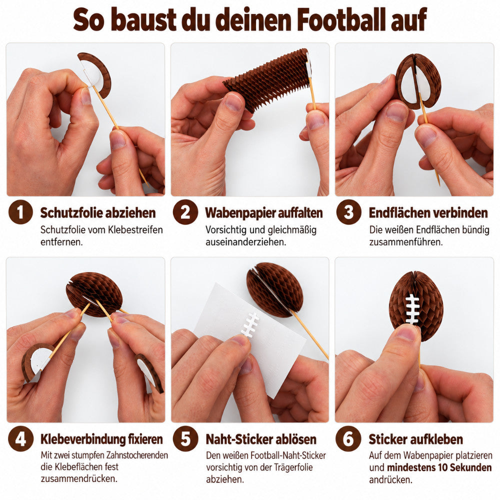 Aufbauanleitung Wabenpapier Football Spieße
