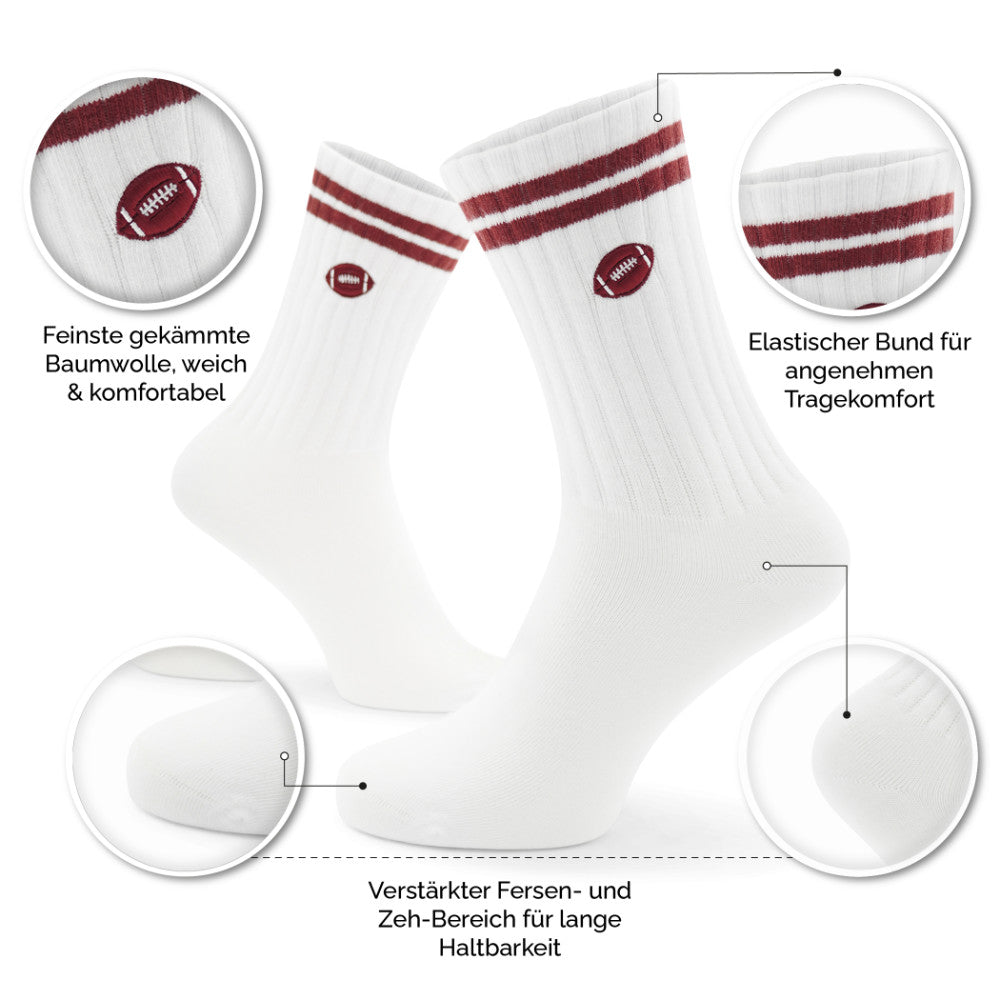 Football Socken weiß bestickt