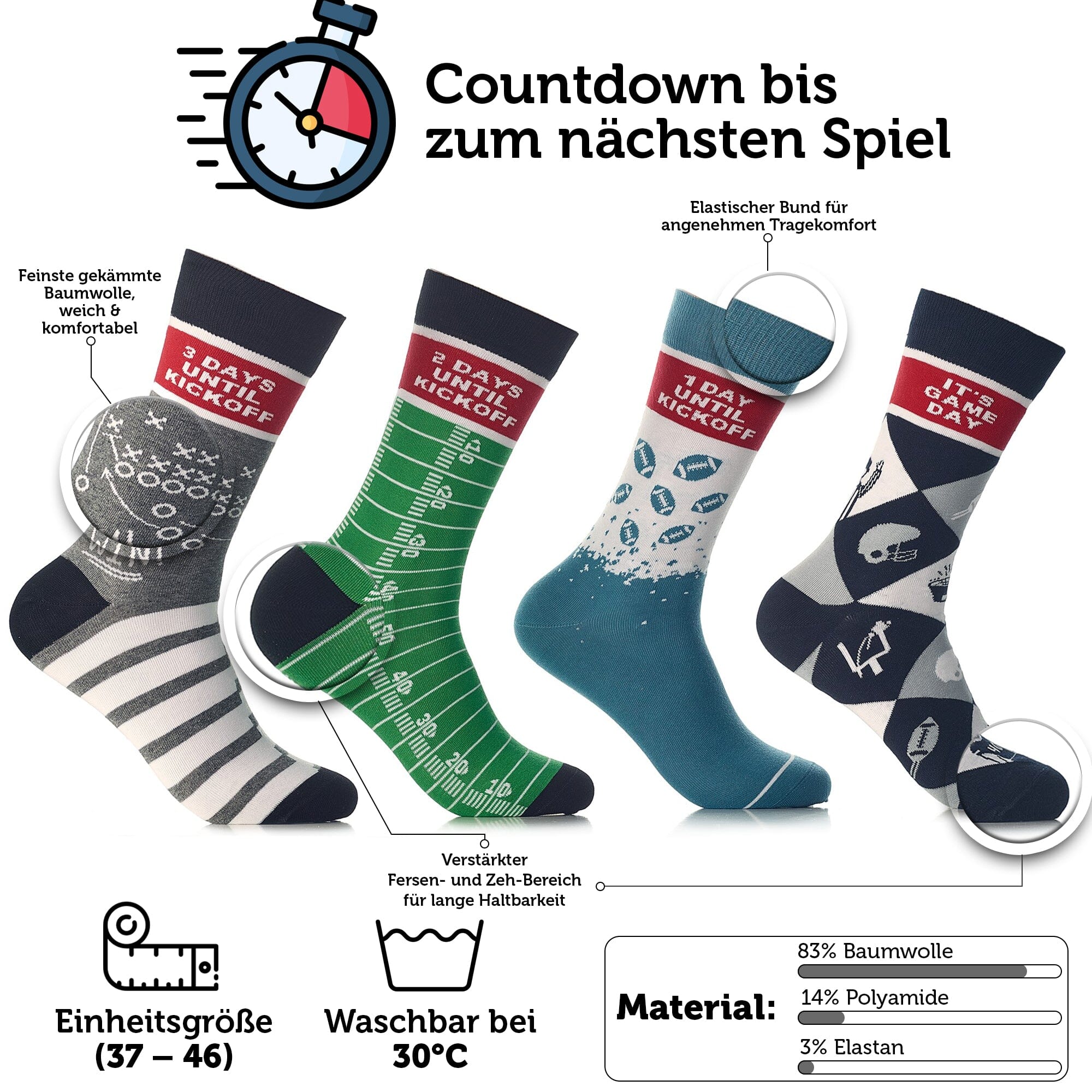 American Football Countdown Socken für Fans