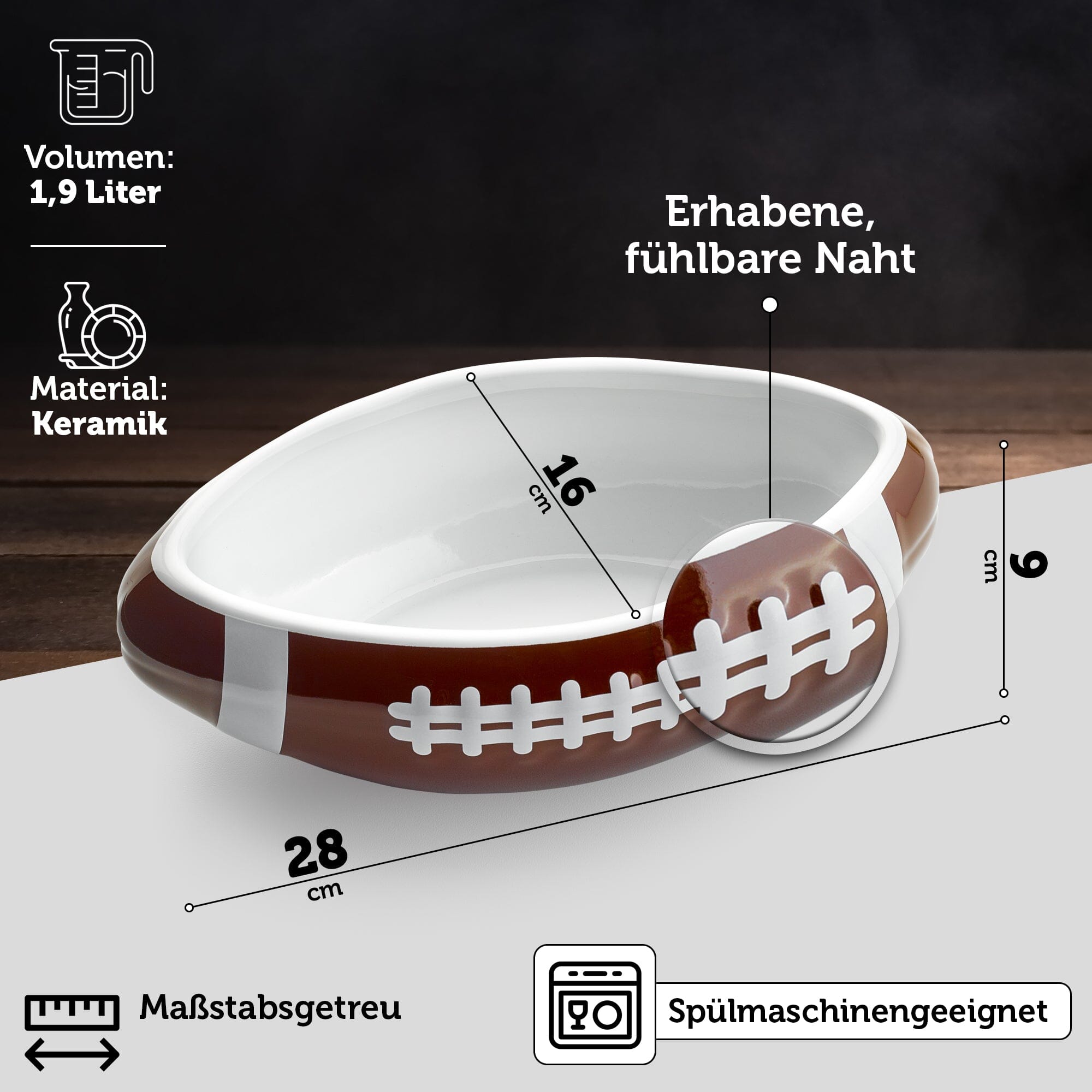 40YARDS American Football Schuessel XXL aus Keramik