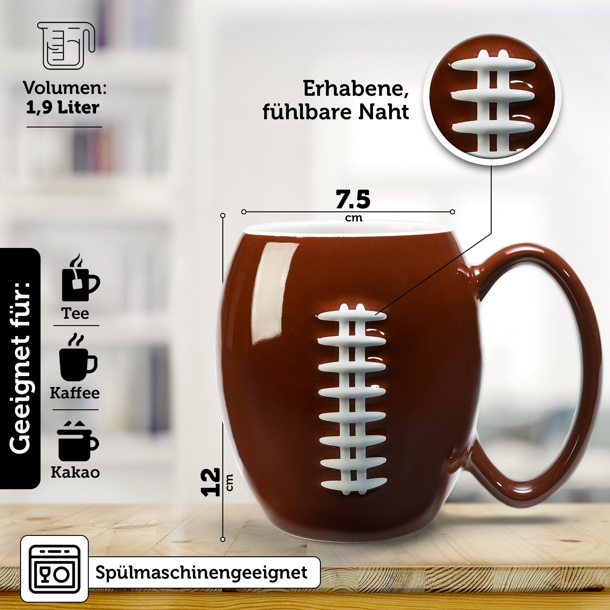 Große 40YARDS Football Tasse aus Keramik